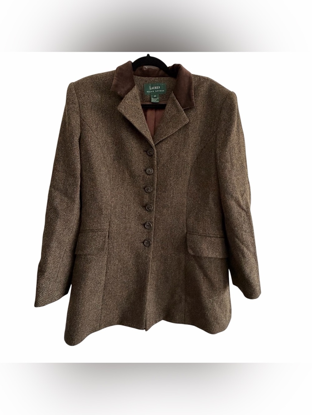 Lauren Ralph Lauren Wool Tweed Blazer Velvet Collar Academia Size 12